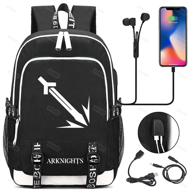 Arknights School Backpack USB Charging Laptop Travel Bags