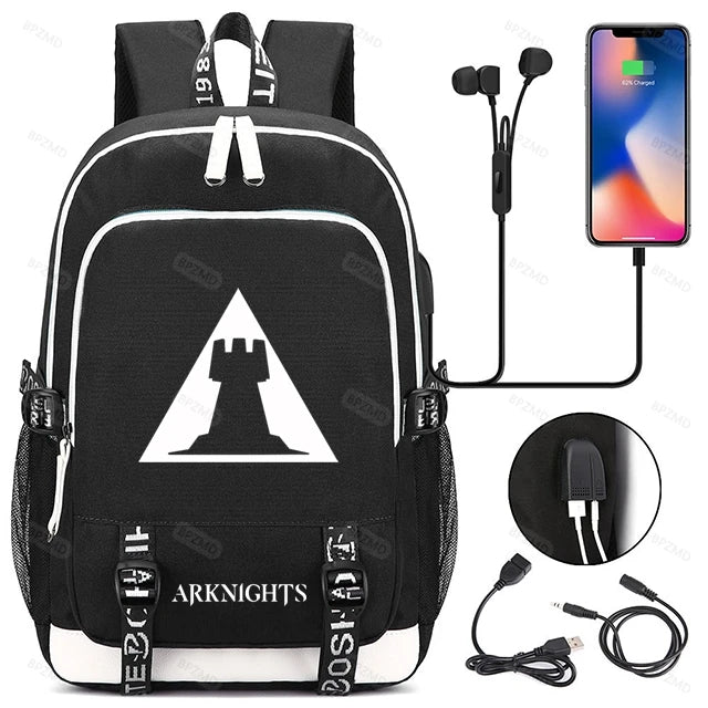 Arknights School Backpack USB Charging Laptop Travel Bags