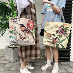 Canvas Handbag Birds Owl Butterfly Print Shoulder Tote Bag
