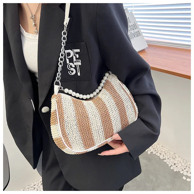 Canvas Handbags Women Shoulder Bags Beaded Portable Armpit Crossbody Bags