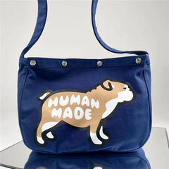Canvas Cartoon Graphic Human Dog Bag Vintage Backpacks