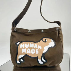 Canvas Cartoon Graphic Human Dog Bag Vintage Backpacks