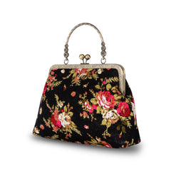 Canvas Kiss Lock Bag Handbag For Women Cheongsam Special Flower Winter Clasp