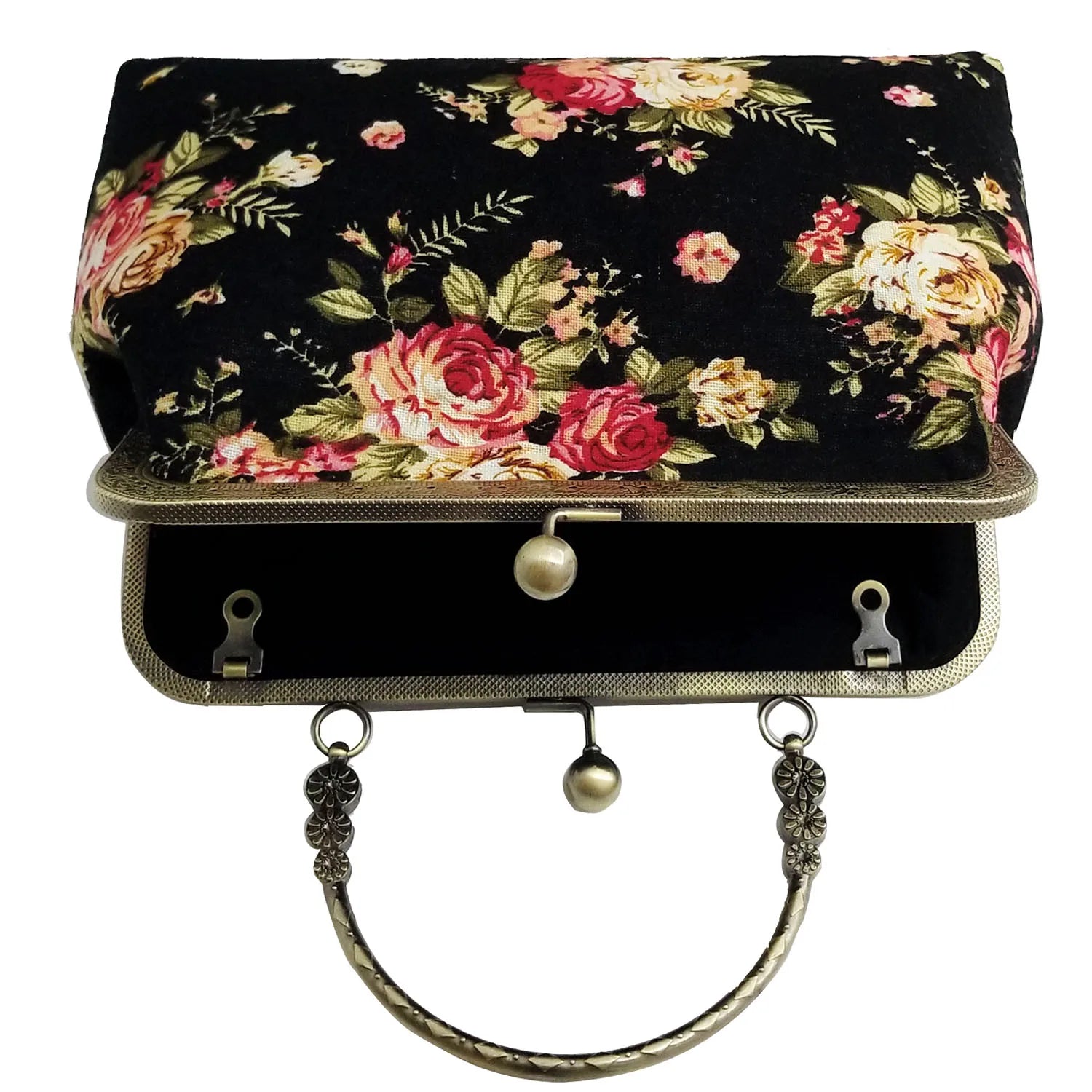 Canvas Kiss Lock Bag Handbag For Women Cheongsam Special Flower Winter Clasp