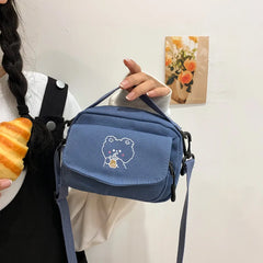 Canvas Ladies Diagonal Cross Bag Girls Cartoon Print Small Handbags Shoulder Bag