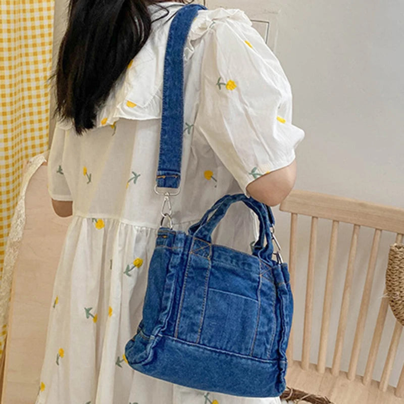 Canvas Ladies Small Shoulder Bag Girl Casual Tote Handbag Zipper Purse