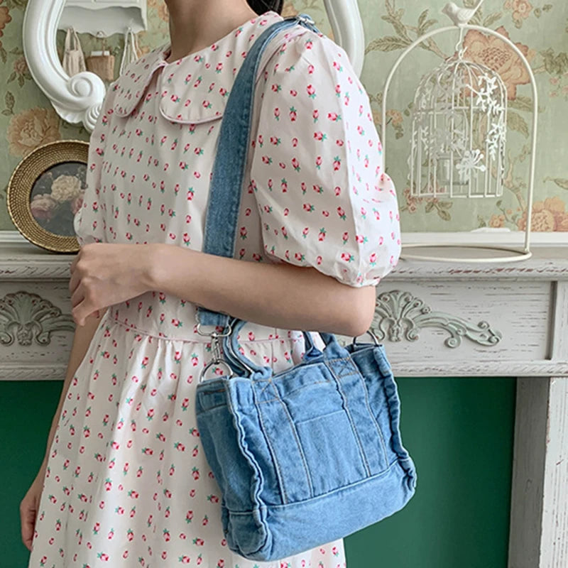 Canvas Ladies Small Shoulder Bag Girl Casual Tote Handbag Zipper Purse