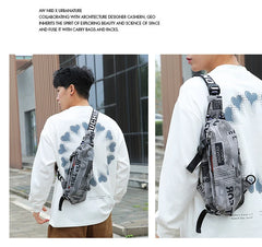 Punk Retro Letter Chest Bag Waterproof Nylon Shoulder Bag