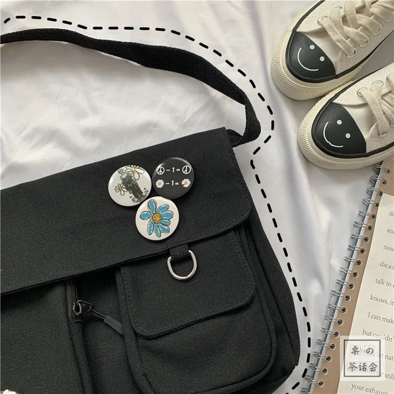 Canvas Messenger Bag Harajuku Style Multifunctional School Travel Bag