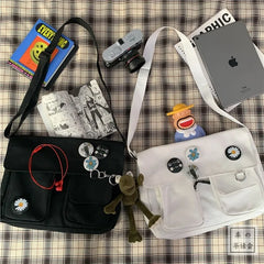 Canvas Messenger Bag Harajuku Style Multifunctional School Travel Bag