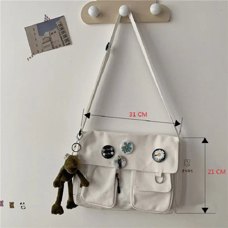 Canvas Messenger Shoulder Bag Women Youth Ladies Student Teen Book Bag