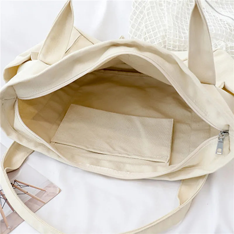 Canvas Multi-Pockets Handbag School Teacher Leisure Top-Handle Bag Teenager Tote