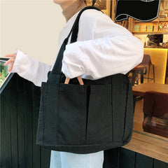 Canvas Multi-Pockets Handbag School Teacher Leisure Top-Handle Bag Teenager Tote
