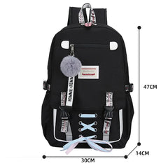 Canvas School Bags for Girls Teenagers Backpack Women Bookbag USB Charging
