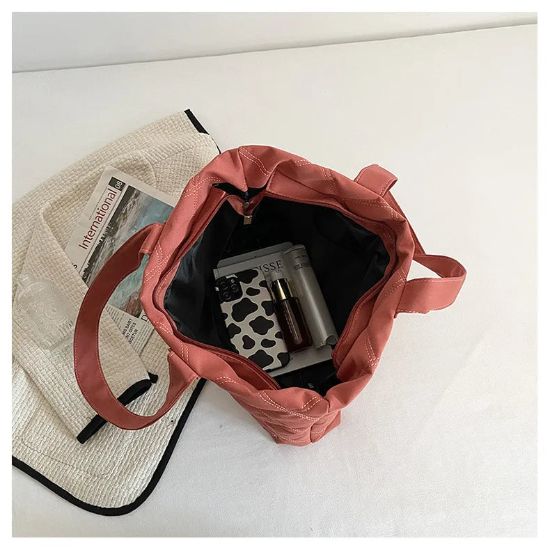 Canvas Shopper Shoulder Bag For Women Soft Cotton Shopping Totes Bag