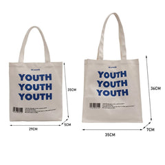YOUTH Letters Print Cotton Cloth Shoulder Bag Eco Handbag Tote