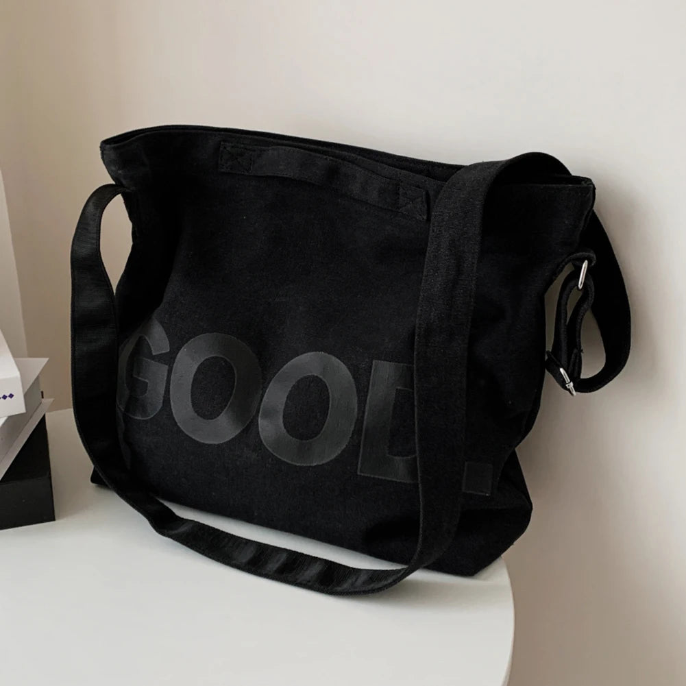 Canvas Shoulder Bag Large Capacity Letter Printed Ladies Handbags Soft Casual