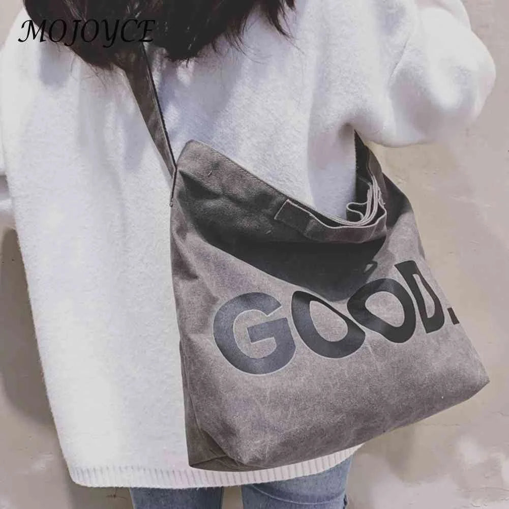 Canvas Shoulder Bag Large Capacity Letter Printed Ladies Handbags Soft Casual