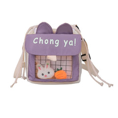 Canvas Shoulder Bag Small Crossbody Messenger Bags for Girls Drawstring Closure