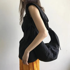 Canvas Shoulder Bag Women Tie Hobos Crossbody Bags Ladies Handbags Shopping Bag