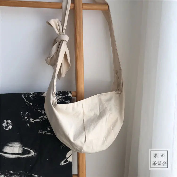 Canvas Shoulder Bag Women Tie Hobos Crossbody Bags Ladies Handbags