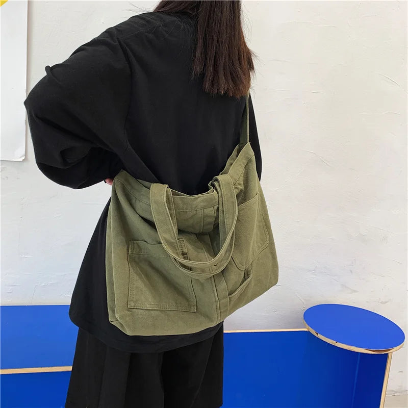 Women Canvas Shoulder Bag Teen Girls Crossbody Handbag