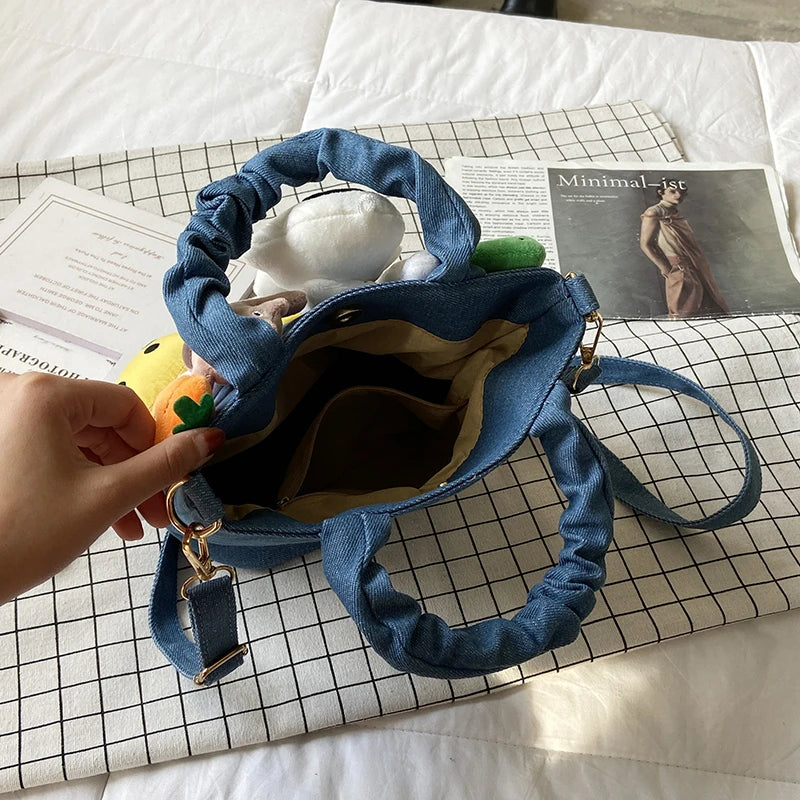 Canvas Shoulder Bags For Women Handbags Doll Decoration Crossbody Bag