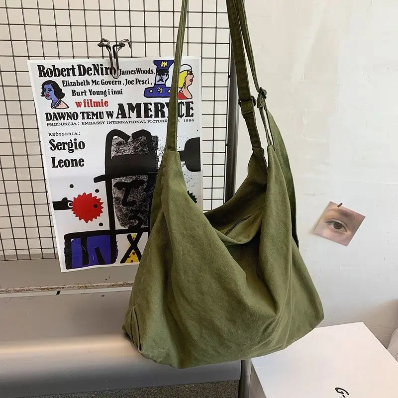 Canvas Shoulder Bags Large Capacity Unisex Retro Ins Crossbody-bag