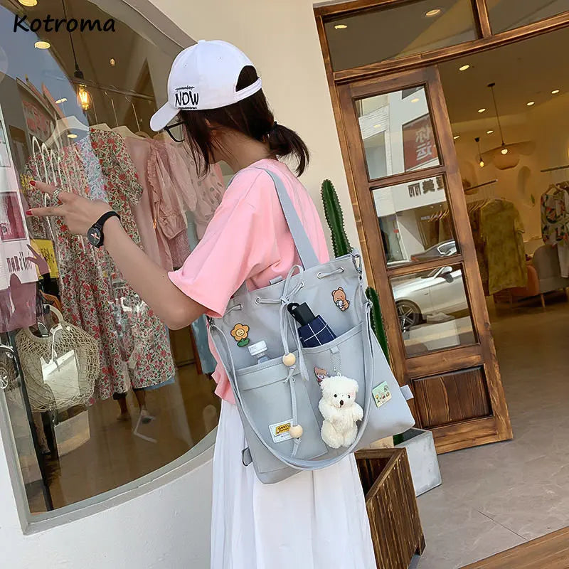 Canvas Shoulder Bags Women Large Capacity Students Preppy Crossbody Bookbag