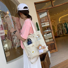 Canvas Shoulder Bags Women Large Capacity Students Preppy Crossbody Bookbag