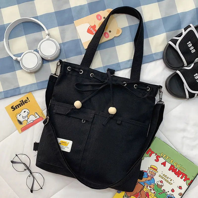 Canvas Shoulder Bags Women Large Capacity Students Preppy Crossbody Bookbag