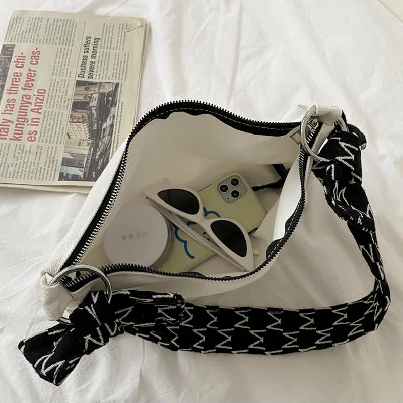 Canvas Shoulder Bags Women Letter Printed Casual Mini Bag Underarm Handbags