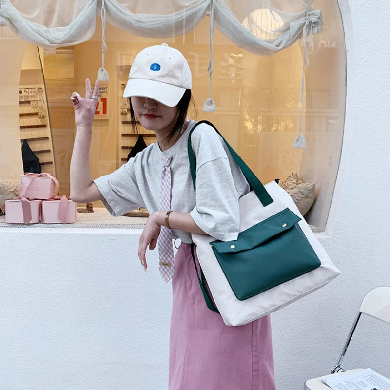 Canvas Shoulder Bags Women Preppy Students College Bookbag Large Capacity