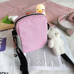 Canvas Shoulder Women's Phone Bag Cartoon Printed Messenger Crossbody Bag