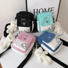 Canvas Shoulder Women's Phone Bag Cartoon Printed Messenger Crossbody Bag