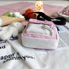 Canvas Shoulder Women's Phone Bag Cartoon Printed Messenger Crossbody Bag