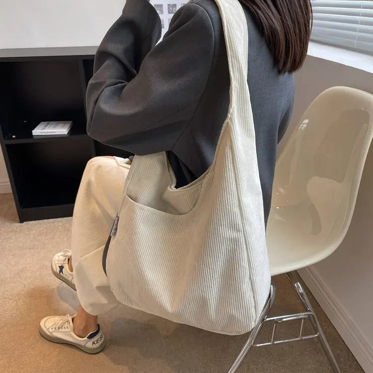 Corduroy Shoulder Tote Bag Large Capacity Handbag Women