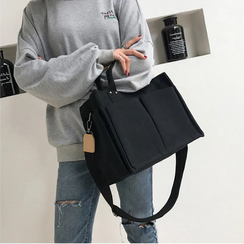 Canvas Totes Messenger Bag with Multiple Pockets Large Shoulder Handbag