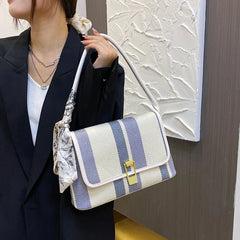 Canvas Shoulder Bag for Women with Scarf Handle Autumn Handbags
