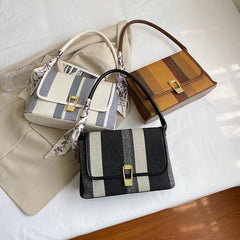 Canvas Shoulder Bag for Women with Scarf Handle Autumn Handbags