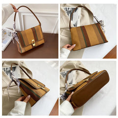Canvas Shoulder Bag for Women with Scarf Handle Autumn Handbags