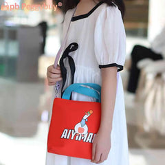 Canvas Top Handle Bag Cartoon Crossbody Hand Bag Animal Prints Zipper