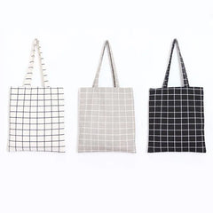 Plaid Canvas Tote Bag Eco Shopping Handbag Large Capacity