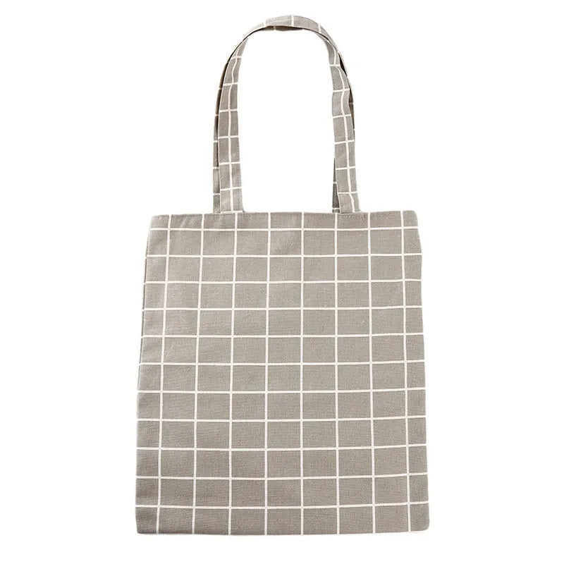 Plaid Canvas Tote Bag Eco Shopping Handbag Large Capacity