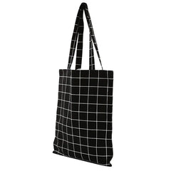 Plaid Canvas Tote Bag Eco Shopping Handbag Large Capacity