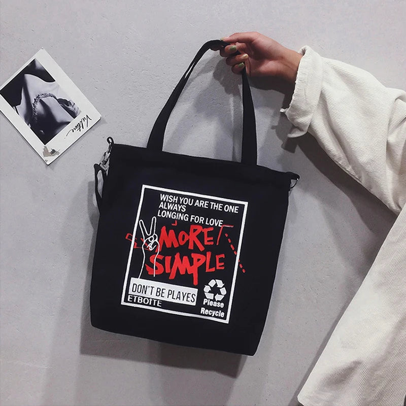 Canvas Tote Bag Shopper Bag Letters Print Crossbody Bags
