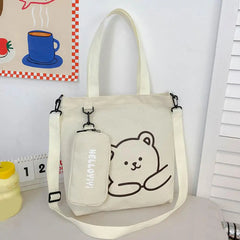 Bear Pattern Tote Bag with Pencil Case for Kids