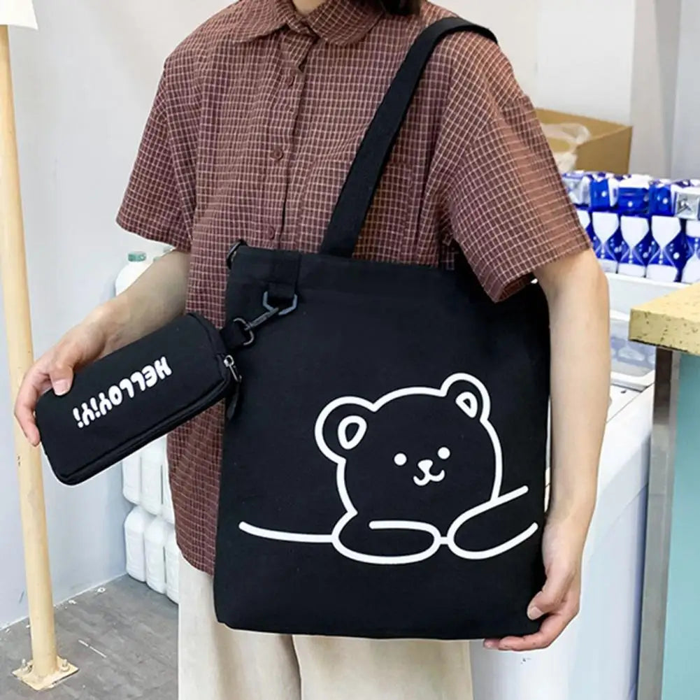 Bear Pattern Tote Bag with Pencil Case for Kids