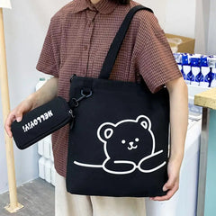 Bear Pattern Tote Bag with Pencil Case for Kids