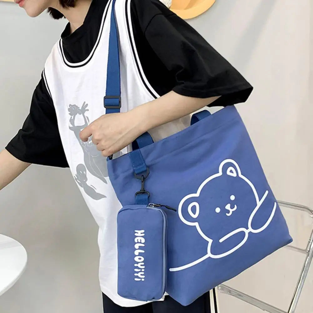 Bear Pattern Tote Bag with Pencil Case for Kids